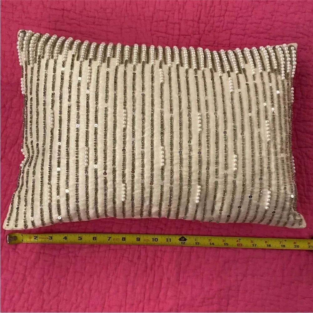 Z Galerie Elegant Cream and Silver Beaded Pillow